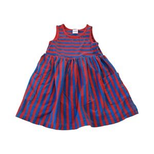 Hanna Andersson Girls 5 Sleeveless Red Blue Striped Pocket Dress Summer Vacation